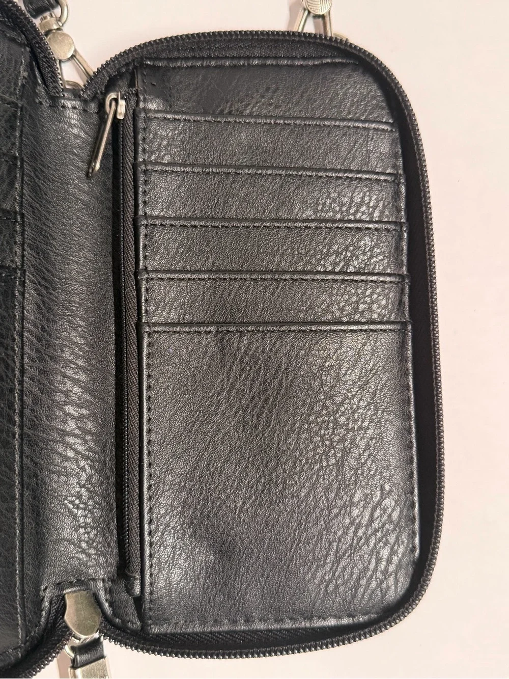 The Sak Black Leather Phone Crossbody Wallet Wristlet Embossed Floral Organizer